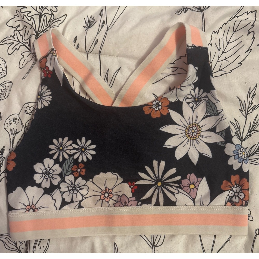 DSG Black Floral Racerback Sports Bra, Size‎ XS